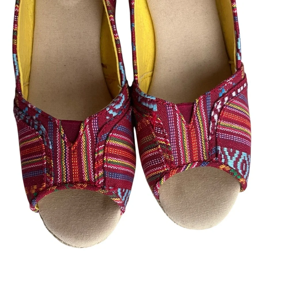 Sonoma Life Style Womens 8.5 M Jenne Red Stripe Aztec Peep Toe Espadrille Wedges